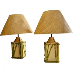 Online Pamono French Faux Bamboo & Ceramic Table Lamps, 1970, Set of 2