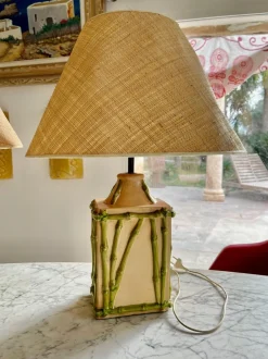 Online Pamono French Faux Bamboo & Ceramic Table Lamps, 1970, Set of 2