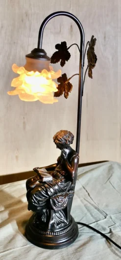 Discount Pamono French Figural Bronze Lamp with Lady Reading, 1970s