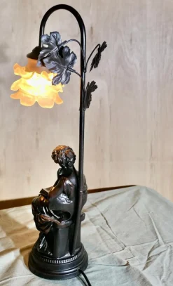 Discount Pamono French Figural Bronze Lamp with Lady Reading, 1970s