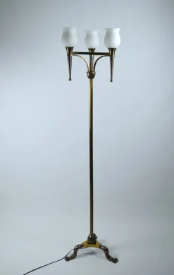 Online Pamono French Floor Lamp with Three Lights in Bronze and Brass, 1950s