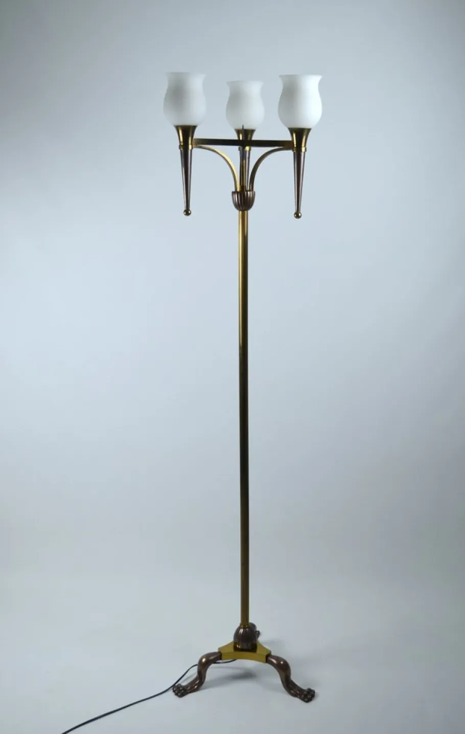 Online Pamono French Floor Lamp with Three Lights in Bronze and Brass, 1950s
