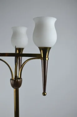 Online Pamono French Floor Lamp with Three Lights in Bronze and Brass, 1950s