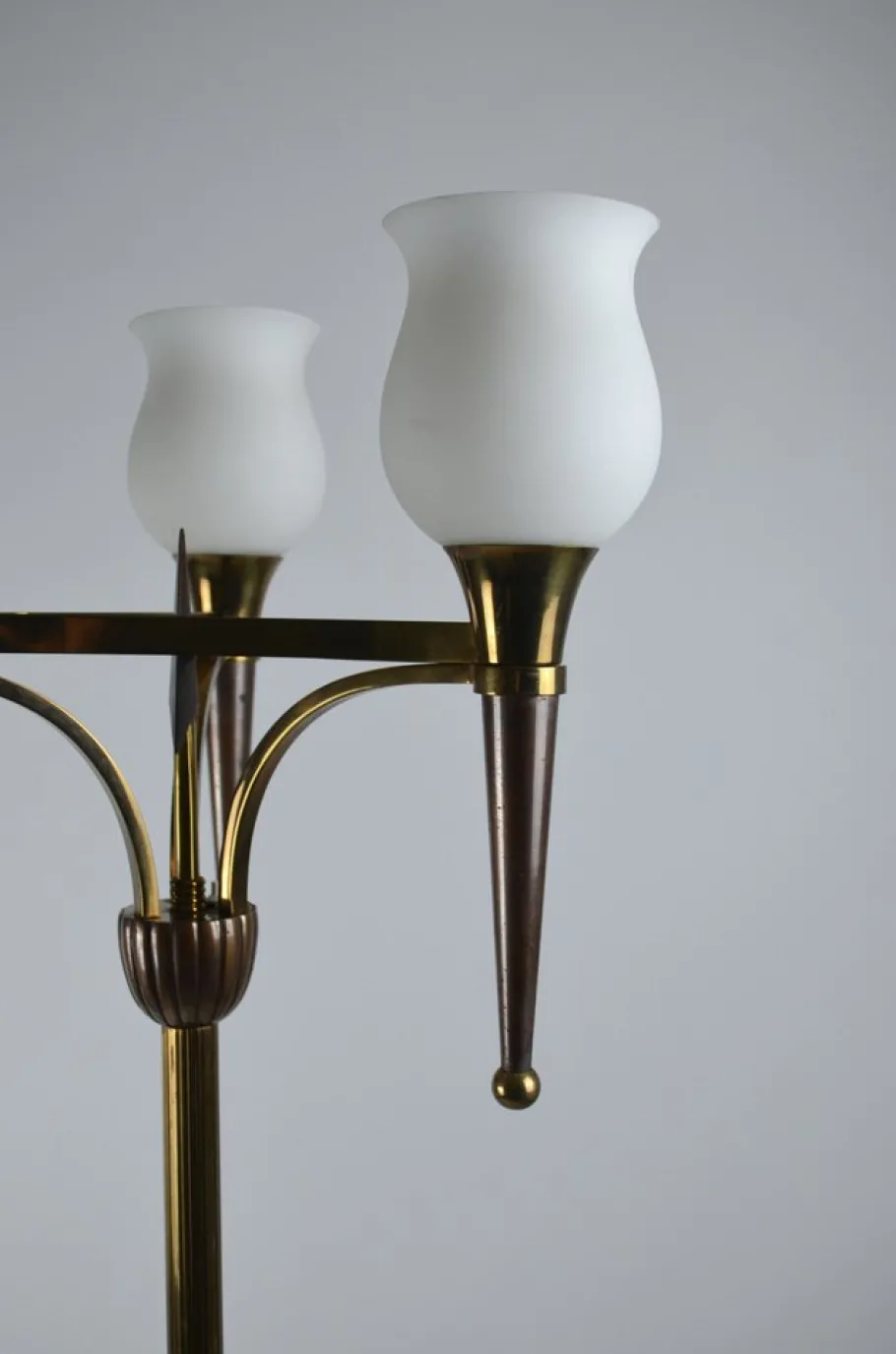 Online Pamono French Floor Lamp with Three Lights in Bronze and Brass, 1950s