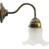 Online Pamono French Frosted Glass & Brass Flower Wall Lamp