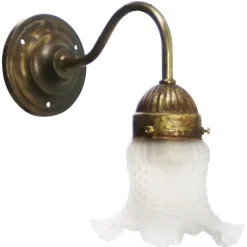 Online Pamono French Frosted Glass & Brass Flower Wall Lamp