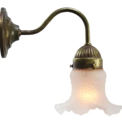 Online Pamono French Frosted Glass & Brass Flower Wall Lamp