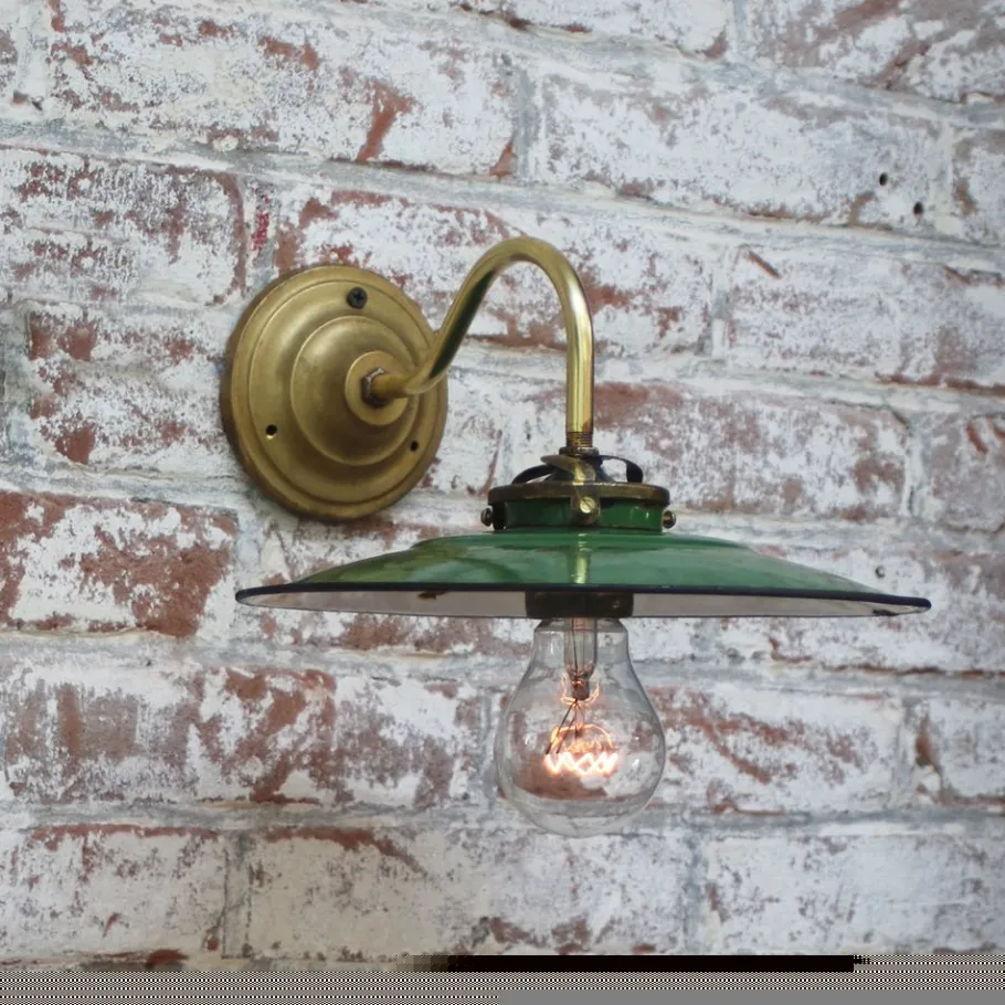 Clearance Pamono French Green Enamel and Brass Wall Lamp