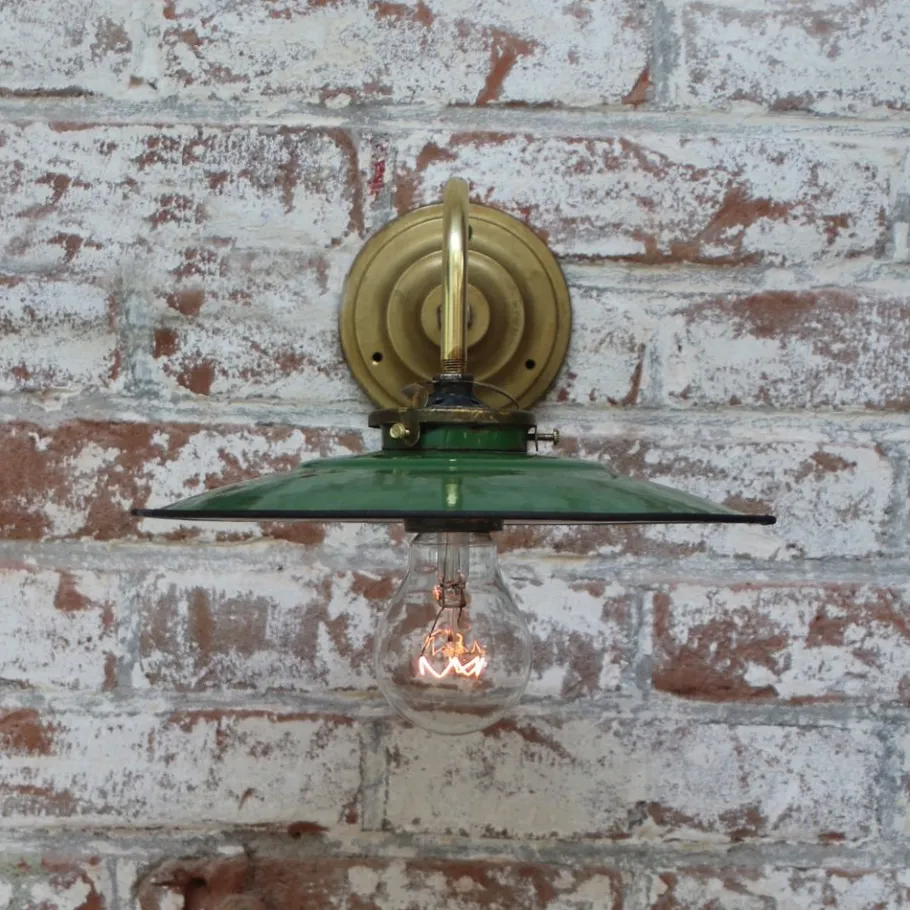 Clearance Pamono French Green Enamel and Brass Wall Lamp
