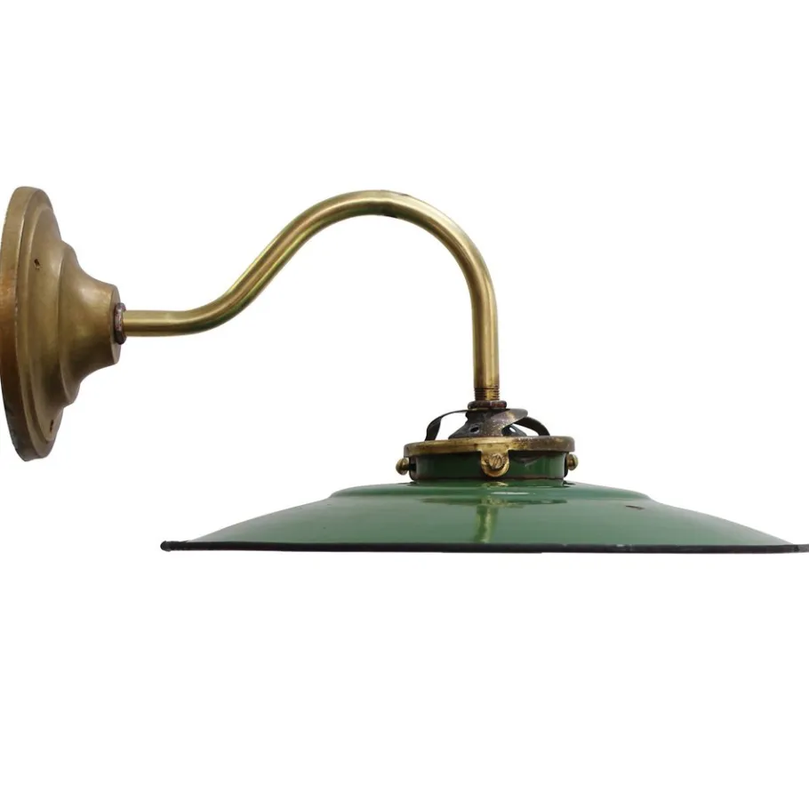 Clearance Pamono French Green Enamel and Brass Wall Lamp