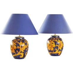 Discount Pamono French Hand-Painted Ceramic Table Lamps with Floral Decor, 1980s, Set of 2