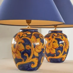 Discount Pamono French Hand-Painted Ceramic Table Lamps with Floral Decor, 1980s, Set of 2