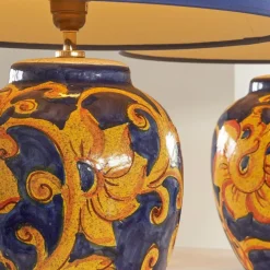 Discount Pamono French Hand-Painted Ceramic Table Lamps with Floral Decor, 1980s, Set of 2
