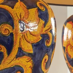 Discount Pamono French Hand-Painted Ceramic Table Lamps with Floral Decor, 1980s, Set of 2