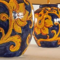 Discount Pamono French Hand-Painted Ceramic Table Lamps with Floral Decor, 1980s, Set of 2