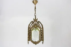 New Pamono French Louis XVI Style Brass and Etched Glass Lantern, 1950s