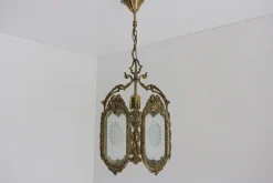 New Pamono French Louis XVI Style Brass and Etched Glass Lantern, 1950s