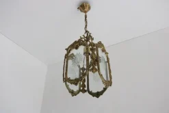 New Pamono French Louis XVI Style Brass and Etched Glass Lantern, 1950s