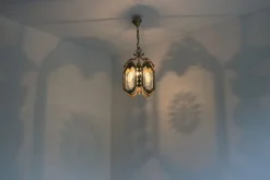 New Pamono French Louis XVI Style Brass and Etched Glass Lantern, 1950s