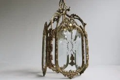 New Pamono French Louis XVI Style Brass and Etched Glass Lantern, 1950s