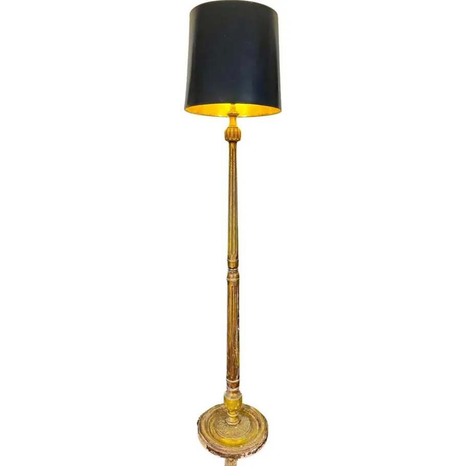 Outlet Pamono French Louis XVI Style Floor Lamp in Fluted and Gilded Wood, 1990s