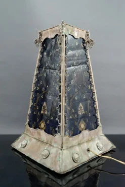 Outlet Pamono French Moorish Style Lamp in Patinated Copper and Painted Glass, 1950s