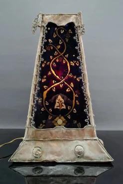 Outlet Pamono French Moorish Style Lamp in Patinated Copper and Painted Glass, 1950s