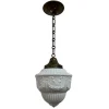 Discount Pamono French Opaline Milk Glass Pendant with Chain and Ceiling Rose, 1930s