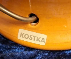 Hot Pamono French Orange Ceramic Base Table Lamp from Kostka with Handmade Lace Shade, 1980s