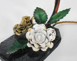 Outlet Pamono French Polychrome Iron Table Lamp with Pate-De-Verre Glass Shade, 1920s