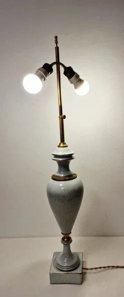 Outlet Pamono French Porcelain and Bronze Table Lamp with Floral Motif, 1920s