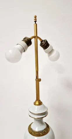 Outlet Pamono French Porcelain and Bronze Table Lamp with Floral Motif, 1920s