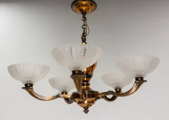 Online Pamono French Red Copper and Frosted Glass Chandelier, 1940s