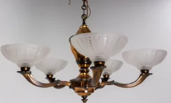 Online Pamono French Red Copper and Frosted Glass Chandelier, 1940s