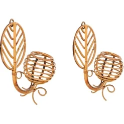 Clearance Pamono French Riviera Lantern Sconces in Rattan by Louis Sognot, France, 1960s, Set of 2