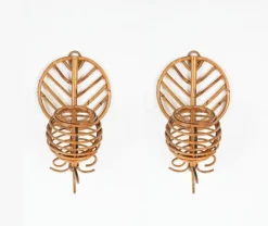 Clearance Pamono French Riviera Lantern Sconces in Rattan by Louis Sognot, France, 1960s, Set of 2