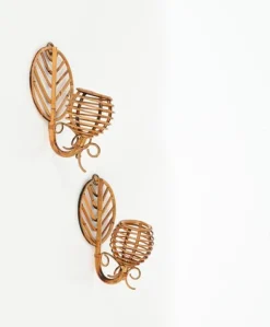 Clearance Pamono French Riviera Lantern Sconces in Rattan by Louis Sognot, France, 1960s, Set of 2