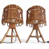 Pamono French Riviera Rattan and Cane Table Lamps by Franco Albini, 1960s, Set of 2