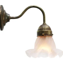 New Pamono French Satin Glass and Brass Flower Wall Lamp