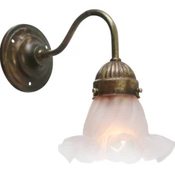 New Pamono French Satin Glass and Brass Flower Wall Lamp