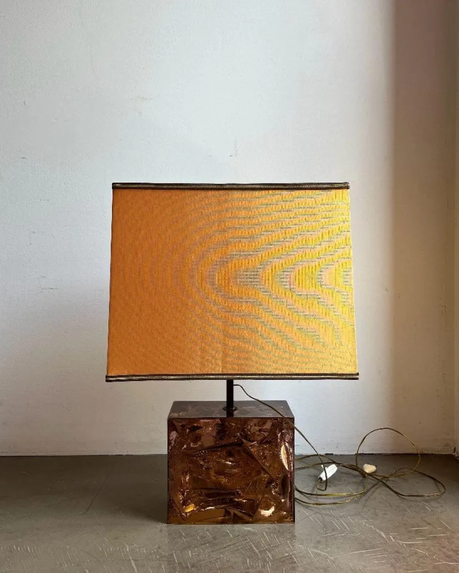 Pamono French Table Lamp with Acrylic Glass Base and Brass Details, Italy, 1970s