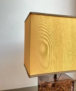 Pamono French Table Lamp with Acrylic Glass Base and Brass Details, Italy, 1970s