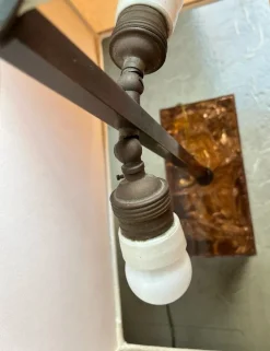 Pamono French Table Lamp with Acrylic Glass Base and Brass Details, Italy, 1970s