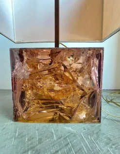 Pamono French Table Lamp with Acrylic Glass Base and Brass Details, Italy, 1970s