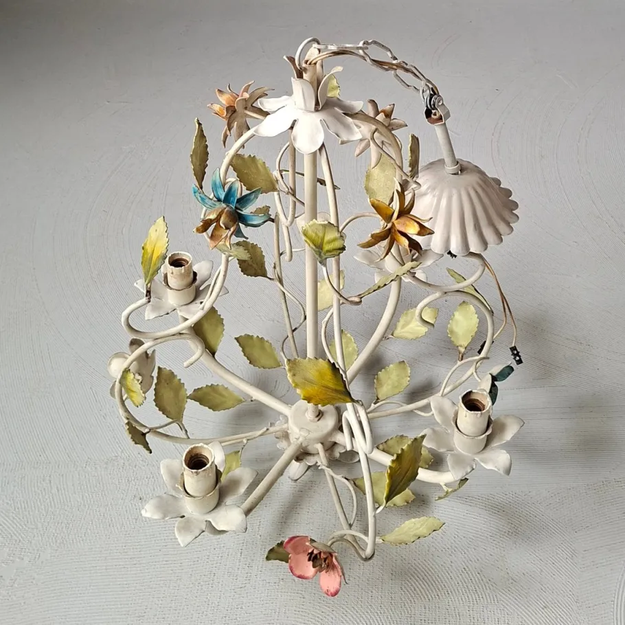 Clearance Pamono French Toleware Floral Chandelier, 1960s