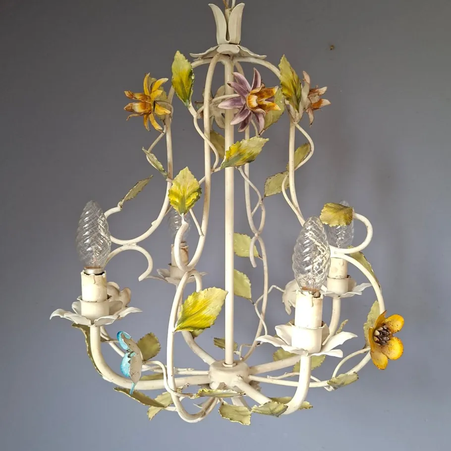 Clearance Pamono French Toleware Floral Chandelier, 1960s
