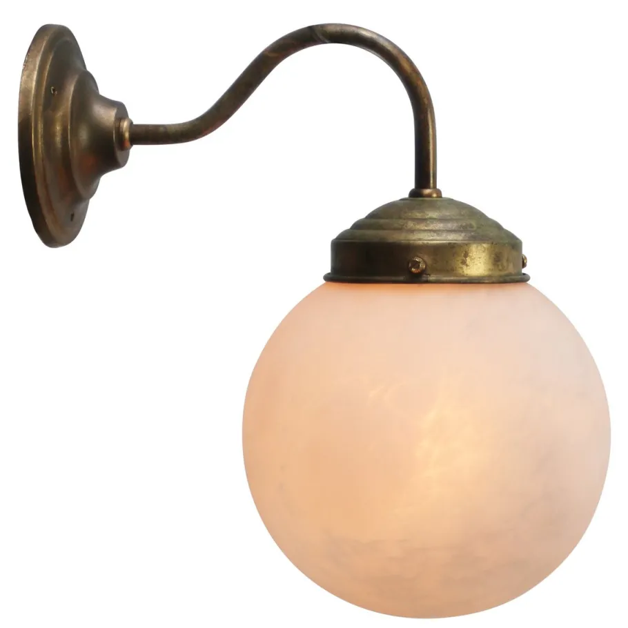 New Pamono French White Marble Opaline Glass Brass Sconces Wall Lamp