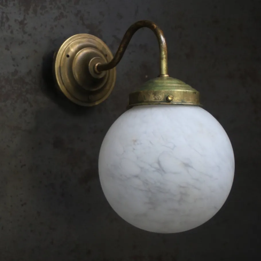 New Pamono French White Marble Opaline Glass Brass Sconces Wall Lamp