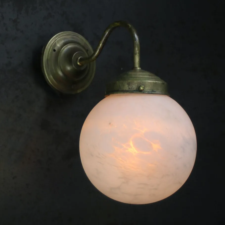 New Pamono French White Marble Opaline Glass Brass Sconces Wall Lamp