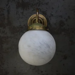 New Pamono French White Marble Opaline Glass Brass Sconces Wall Lamp